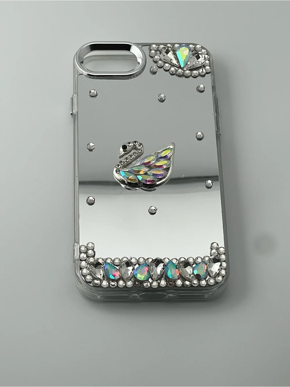 Swan Crystal Mirror Phone Case - Silver Accent 7/8 SE 2020